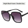 Fashionable oversized square sunglasses with shiny black frame and gradient grey lenses - Black Frame Double Gray Lens