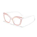 Stylish transparent cat-eye glasses with vibrant red inner frame trim for travel outfits - Transparent Orange-Lined Anti-Blue Light