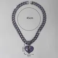 Ciondolo cuore spezzato con strass viola e catena a maglie cubane da 45cm hip-hop - Pendente con Catena Cuban da 18 pollici