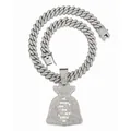 Chaîne cubaine de luxe en argent glacée avec pendentif sac d'argent dollar - Pendentif avec Chaîne Cubaine / 45cm / Argent