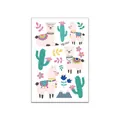 Kids temporary tattoo sheet with colorful cartoon alpaca and cactus illustrations - Fresh Alpaca Pattern (WY-007) / 7.5x11cm