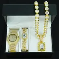 Luxus-Herrenschmuckset in Gold mit Uhr, Armband und Halskette in einer Geschenkbox - Kollektion mit Geschenkbox / Gold Weißer Zirkonia