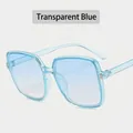 Trendy square large frame sunglasses in transparent blue with UV400 gradient lenses - Transparent Blue