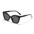 Trendy narrow frame cat-eye sunglasses with classic black plastic frames and grey lenses - Black Frame Grey Lens