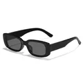Classic small rectangular black sunglasses with glossy finish frame and dark lenses. - Bright Black Style (90027) / Black Frame Grey Lens