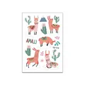 Colorful cartoon llama and cactus temporary tattoo stickers for children and kids - Multi-pattern Alpaca (WY-008) / 7.5x11cm