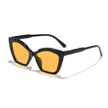 Modern narrow cat-eye sunglasses featuring a black plastic frame and bright yellow lenses - Black Frame Orange Lens
