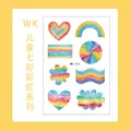 Vibrant watercolor rainbow temporary tattoo stickers for kids, cartoon themed series - Rainbow Series (WK-173) / 1 Sheet