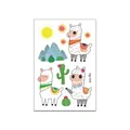 Creative cartoon llama and cactus themed children's temporary tattoo stickers sheet - Alpaca Cactus Illustration (WY-009) / 7.5x11cm