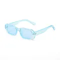 Retro small square frame sunglasses with light blue translucent finish for a trendy look - Blue Frame / Blue Lens