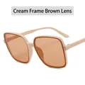 Fashion oversized square sunglasses with cream-white frame and tea-tinted lenses - Rice White Frame / Tea Lens