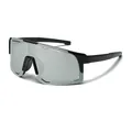 Kids sports cycling sunglasses featuring silver reflective shield lenses and a sleek black frame - Black Frame White Mirror Lens (5553)