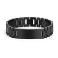 Sleek black stainless steel watch band bracelet with engravable curved plate - 23cm / Black