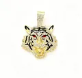 Vereister Tigerkopf-Anhänger mit roten Augen in Goldoptik Hip-Hop-Schmuck - Gold Rotes Auge Anhänger / Gold