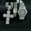 Set di gioielli in argento con collana a croce, bracciale e orologio con strass incastonati. - Set Orologio Bianco Argento (Senza Scatola)