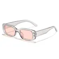 Retro small rectangular sunglasses featuring clear jelly frames and pink tinted lenses - Jelly Pink Square (90027) / Transparent Grey Frame Pink Lens