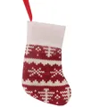 Mini red and white knitted Christmas stocking hanging ornament with snowflake patterns - Snow White Horizontal Stripes