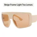 Retro oversized mask sunglasses with a beige frame and light tea lenses for women - Beige Frame Tea Lens