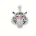 Silberner Tigerkopf-Anhänger mit roten Augen und Strass für Hip-Hop-Schmuck für Herren - Silber Anhänger Rote Augen / Silber