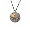 Collier pendentif pièce ronde style hip hop vintage avec smiley doré et citation d'argent - Argent antique