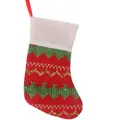 Festive red knitted Christmas stocking with green wavy pattern and white cuff hanger - Pine Green And Gold Horizontal Stripes