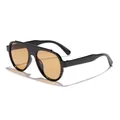Personalized big frame sunglasses featuring black plastic frame and amber lenses - Black Frame Tea Lens