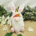 Handmade plush rabbit gnome doll with carrot decoration for holiday gift decor - Pink