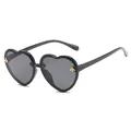 Retro stylish black heart-shaped sunglasses for kids featuring cute gold bee accents - Heart Frame Little Bee Decor / Black Frame Grey Lens