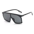 Stylish black oversized shield sunglasses for kids featuring flat top and UV protection - Black Frame Black Grey Lens