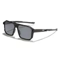 Black rectangular sports sunglasses with gray lenses for outdoor cycling and sun protection - Sand Black Frame Grey Lens
