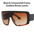 Lunettes de soleil bouclier rétro avec monture léopard noir et verres thé dégradé - Monture Noir & Léopard Verres Marron
