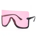 Oversized pink shield sunglasses with black frame and star hinge accents - Black Frame Pink Lens