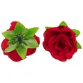 Large vibrant red silk rose flower heads for DIY wreaths and wedding wall decoration - Mini Rose with Leaf