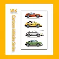 Temporary tattoo stickers for kids featuring four colorful cartoon sports car designs - Vehicle Style (WK-089) / 1 Piece