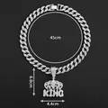 Iced out silver Cuban link chain necklace with a crowned KING pendant for men hip hop style - Crown KING Pendant With Cuban Link Chain / 18 inch / Silver