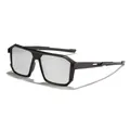 Gafas de sol deportivas de espejo rectangulares con montura negra mate para ciclismo exterior - Montura Negro Arena Espejo Plata Blanco