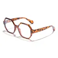 Retro fashion polygonal glasses featuring leopard print frames and blue-light blocking lenses - Polygon Blue Light Blocking Glasses / Demi Frame Anti-blue Light