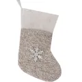 Knitted brown and white Christmas stocking with a silver glitter snowflake ornament - Silver Snowflake Gray Stocking