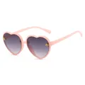 Stylish pink heart-shaped sunglasses for kids featuring adorable gold bee embellishments - Heart Frame Little Bee Decor / Pink Frame Grey Lens