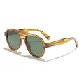 Tiger stripe pattern aviator sunglasses with large frame and dark green lenses - Tea Stripe Frame Green Lens
