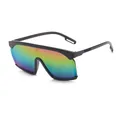 Cool kids sports shield sunglasses with rainbow mirrored lens and black frame - Black Frame Multicolor Lens