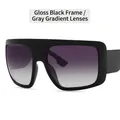 Vintage oversized shield sunglasses with shiny black frame and gradient gray lenses - Black Frame Gradient Gray Lens