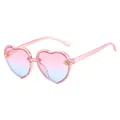 Heart-shaped pink glitter kids sunglasses featuring bee accents and gradient lenses - Heart Frame Little Bee Decor / Trans Pink Frame Pink Blue Gradient