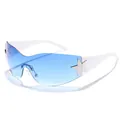 Gafas de sol Y2K modernas con lentes degradadas azules y detalles de estrellas - Marco Blanco Lente Azul