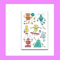 Cute colorful cartoon robot temporary tattoo stickers for kids, sheet with multiple designs - Robot Style (WK-075) / 1 Piece