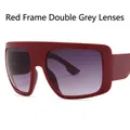 Oversized retro mask sunglasses for women with red frame and double grey lenses - Jujube Red Frame Gradient Gray Lens