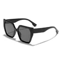Classic black oversized square cat-eye sunglasses with premium UV protection lenses - Black Frame Grey Lens