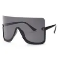 Oversized black shield mask sunglasses with silver star studs on a white background - Black Frame Grey Lens