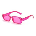 Lunettes de soleil rectangulaires rétro rose vif avec montures en PC transparent pour protection UV - Monture Rose Vif Verres Violets
