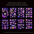 Lot de 8 tatouages temporaires fluorescents papillon pour visage et corps, réactif UV - Ensemble combiné OHB 013-020